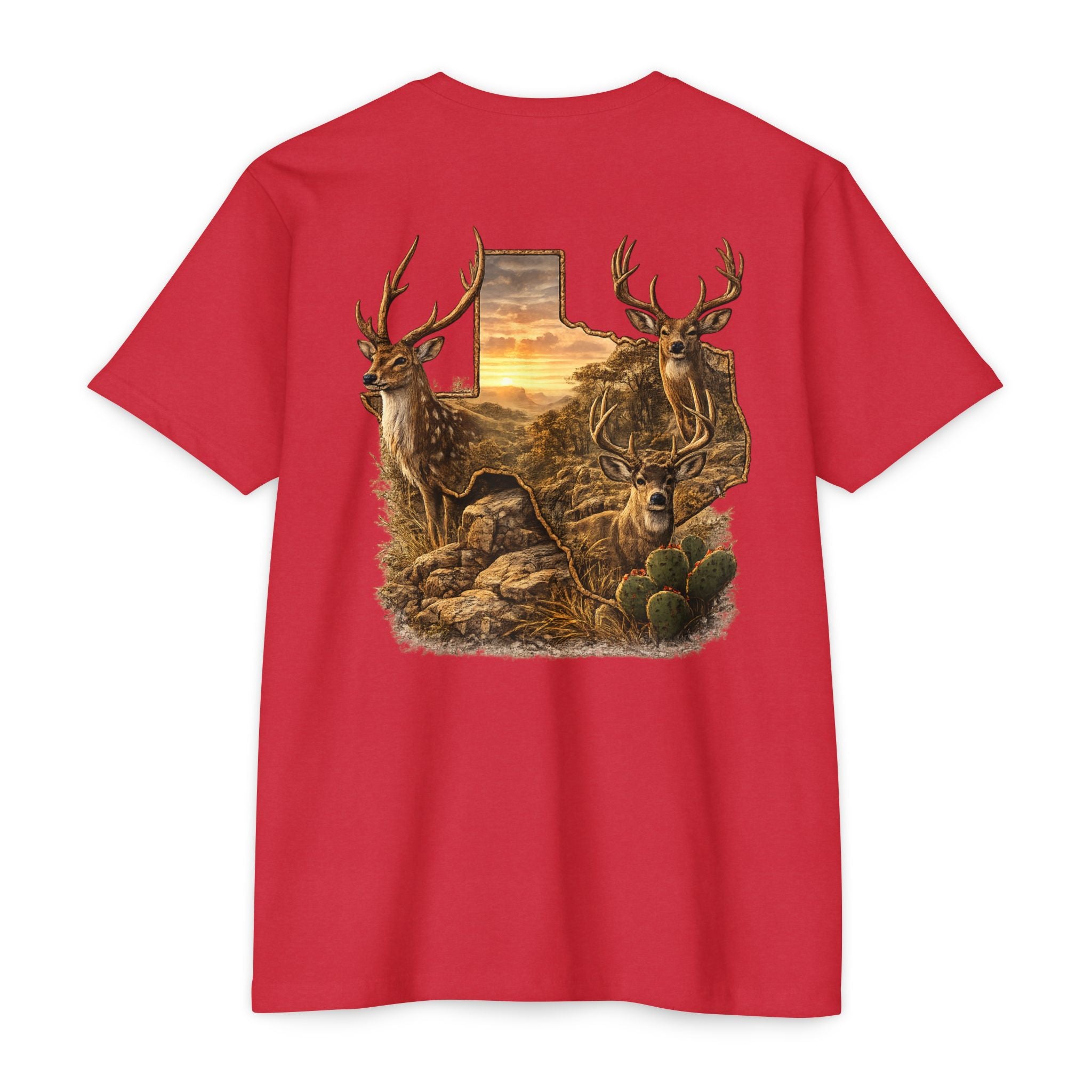 Deer Sunset Graphic T-Shirt — Texas Buck Hunting Scene (AIX)