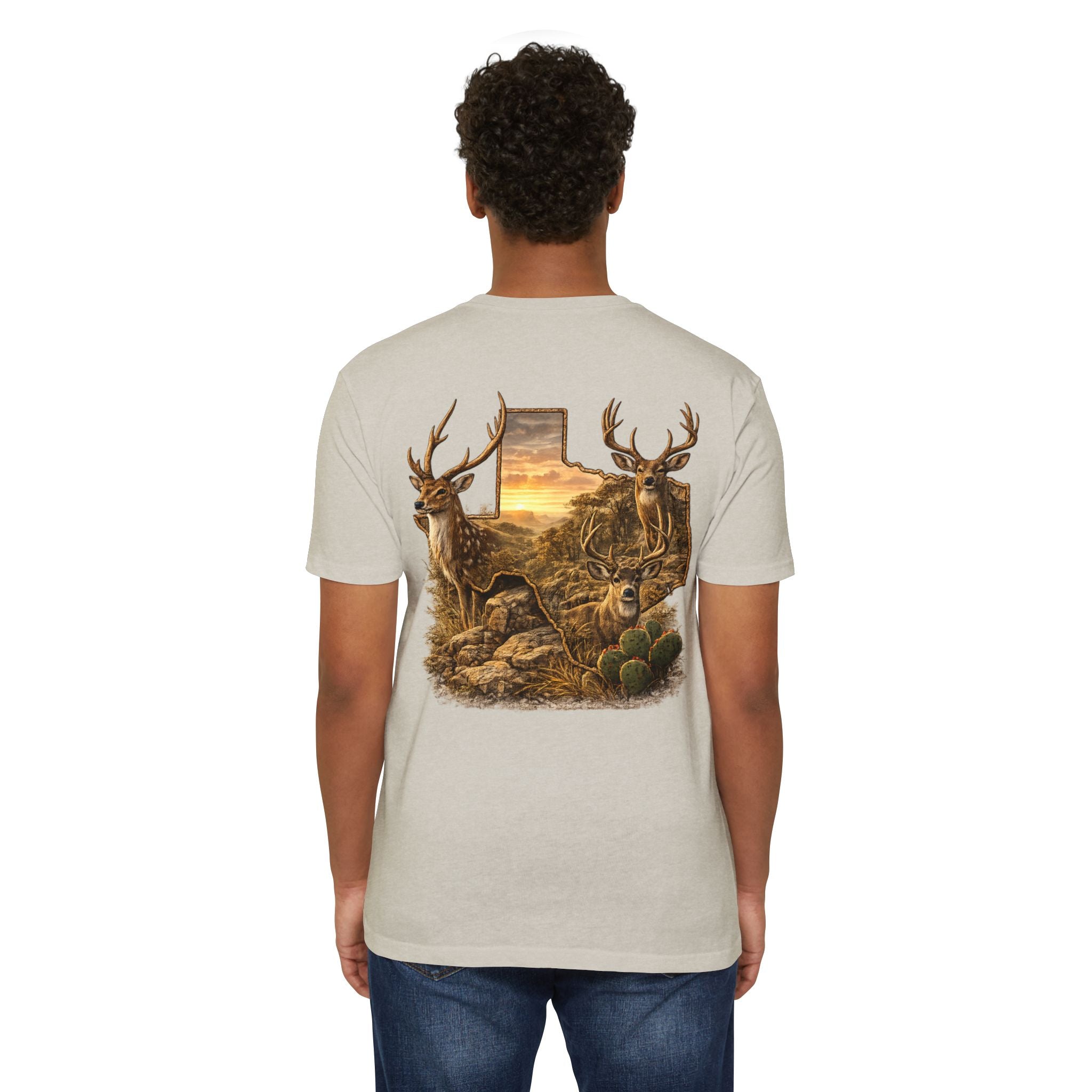 Deer Sunset Graphic T-Shirt — Texas Buck Hunting Scene (AIX)