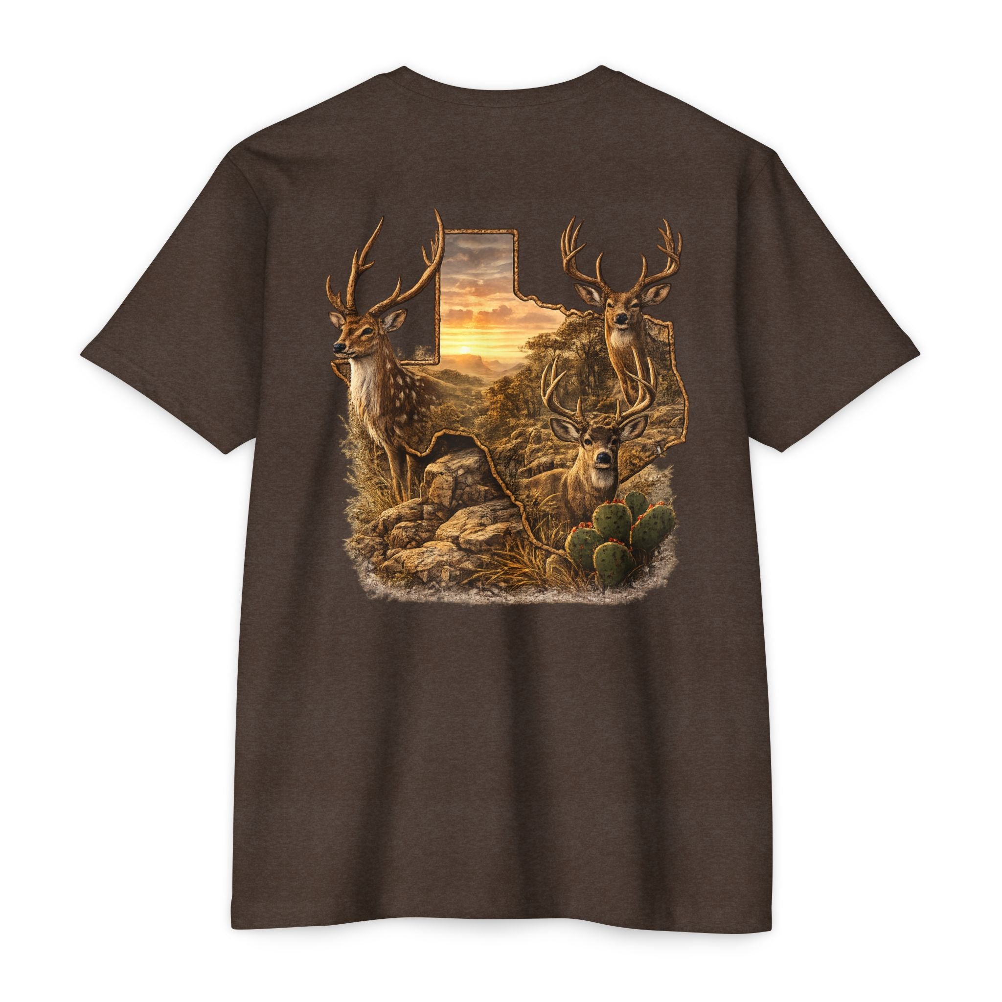 Deer Sunset Graphic T-Shirt — Texas Buck Hunting Scene (AIX)