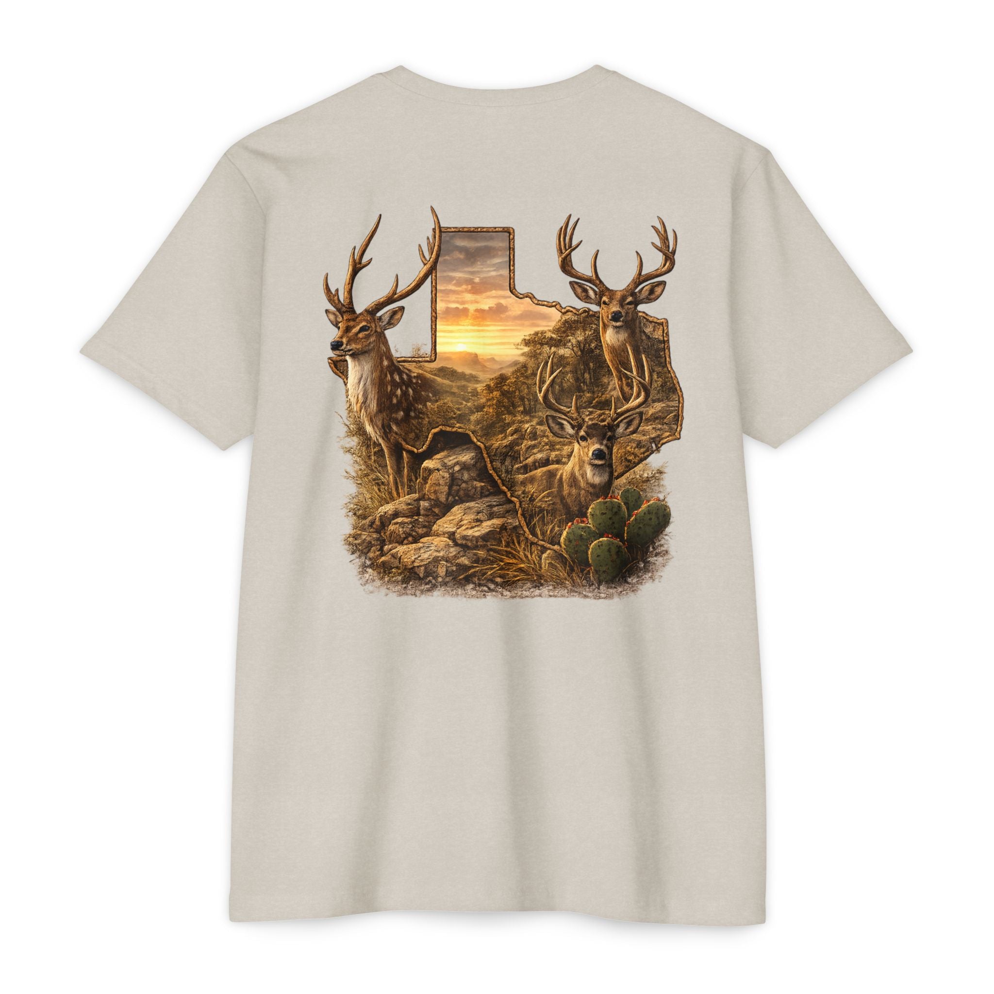 Deer Sunset Graphic T-Shirt — Texas Buck Hunting Scene (AIX)