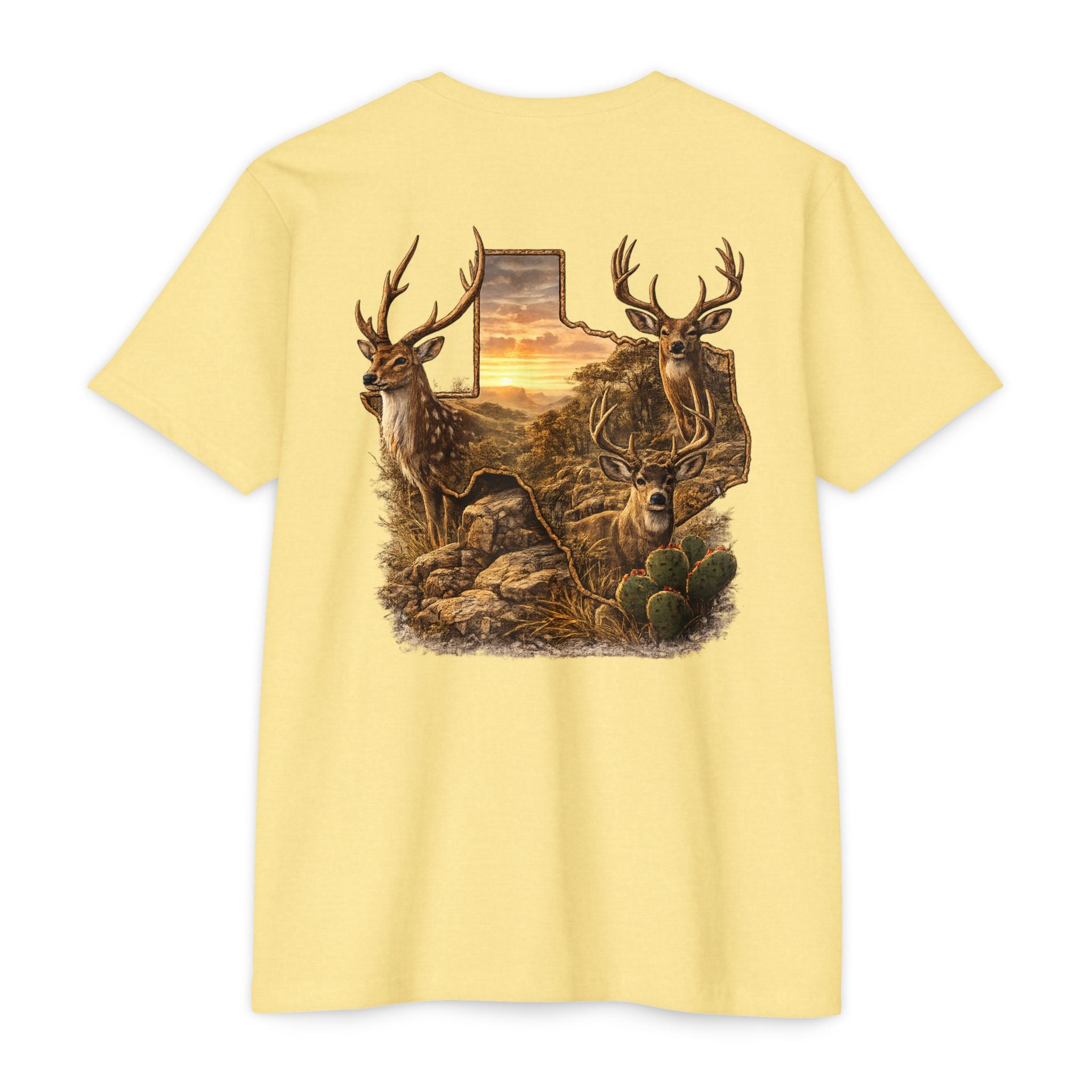 Deer Sunset Graphic T-Shirt — Texas Buck Hunting Scene (AIX)