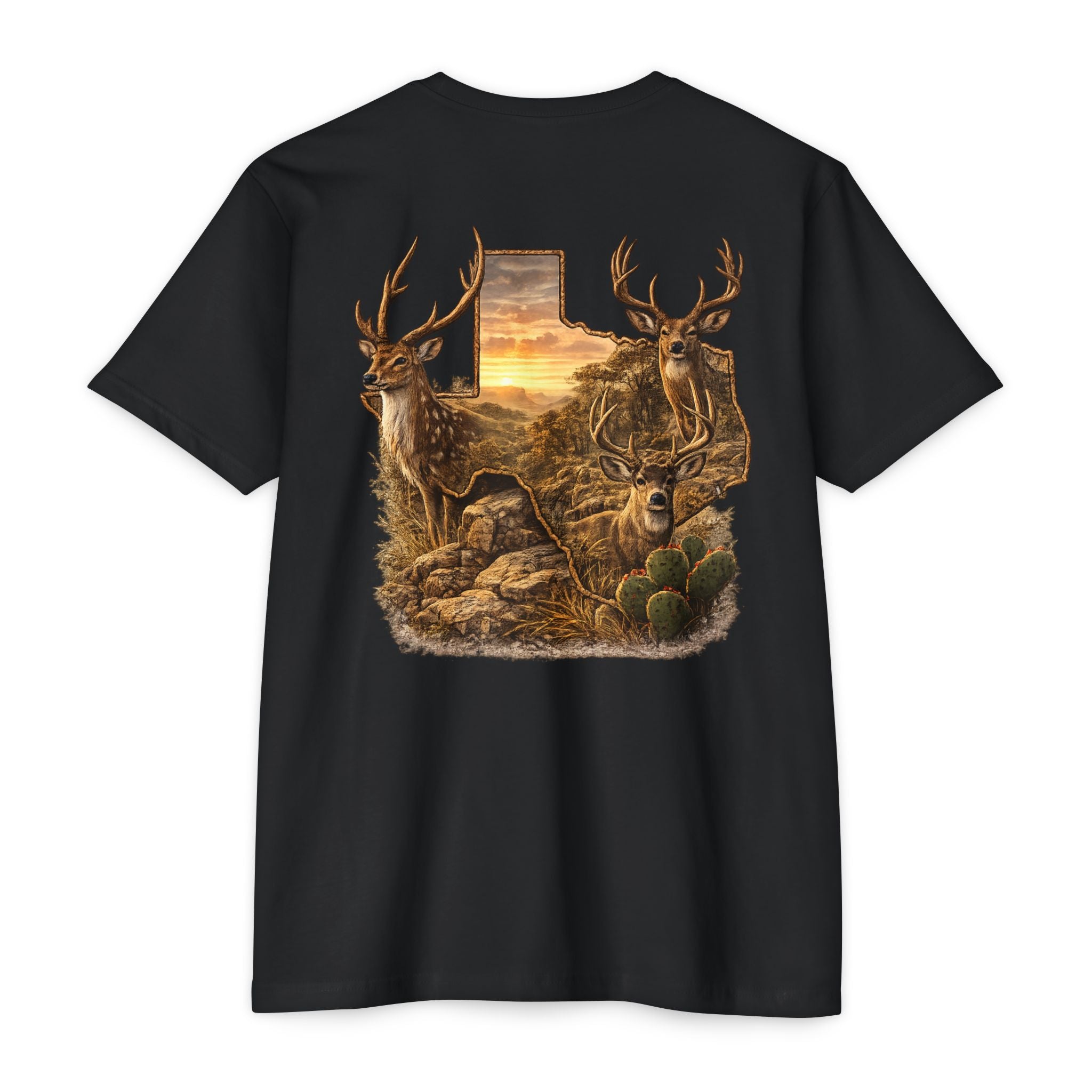 Deer Sunset Graphic T-Shirt — Texas Buck Hunting Scene (AIX)