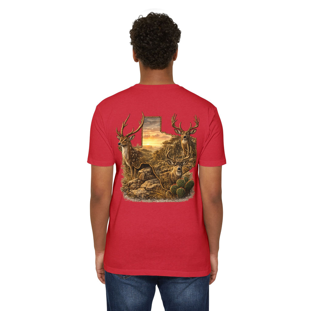 Deer Sunset Graphic T-Shirt — Texas Buck Hunting Scene (AIX)