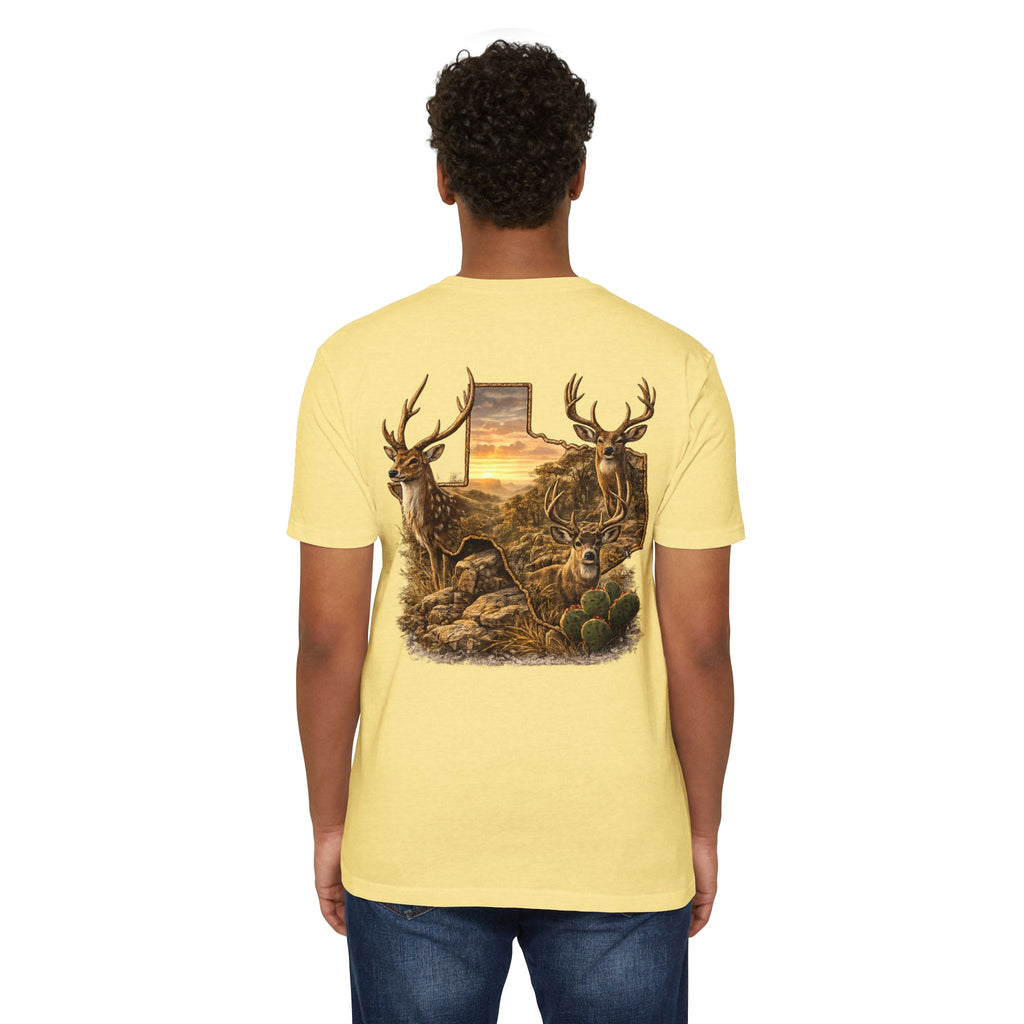 Deer Sunset Graphic T-Shirt — Texas Buck Hunting Scene (AIX)