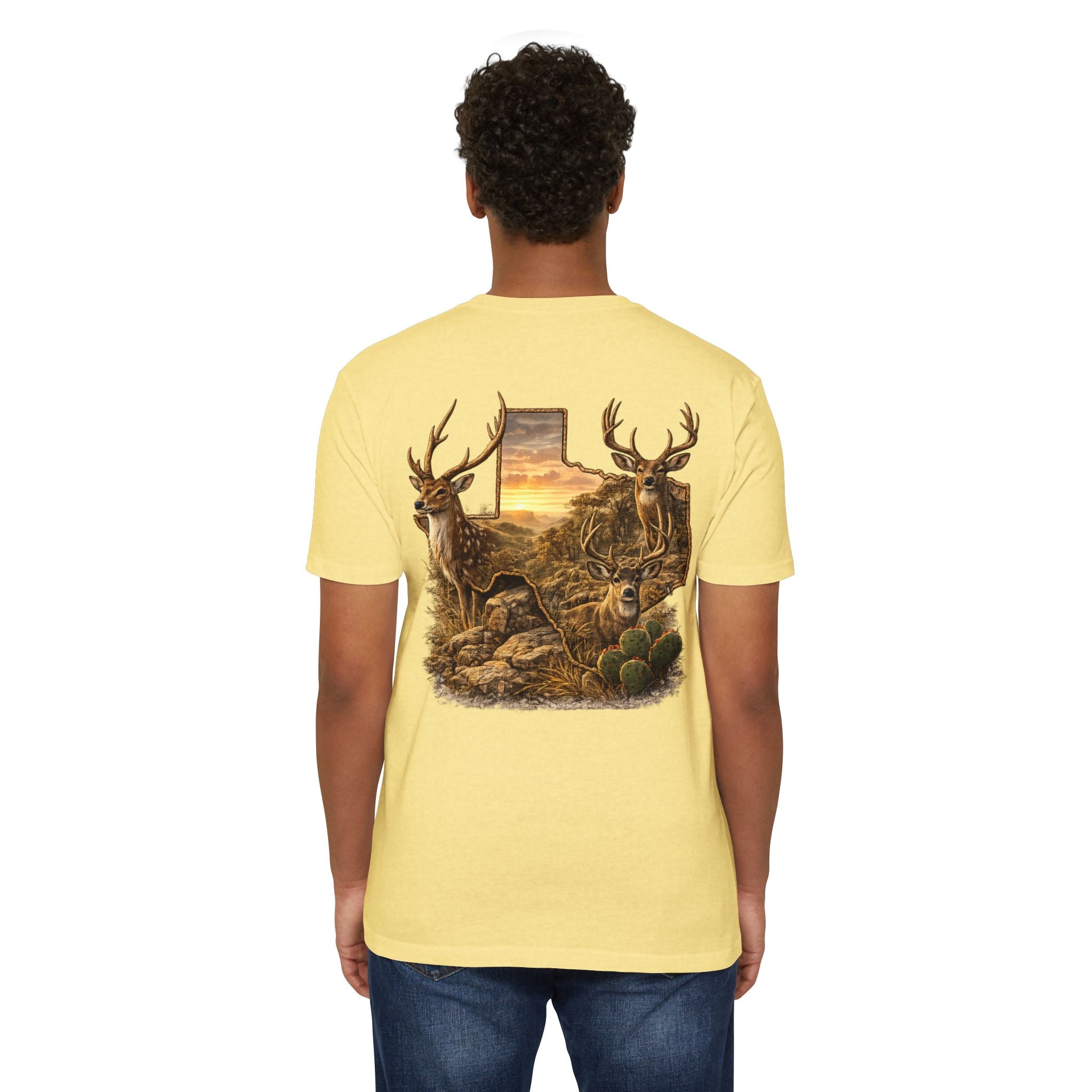 Deer Sunset Graphic T-Shirt — Texas Buck Hunting Scene (AIX)