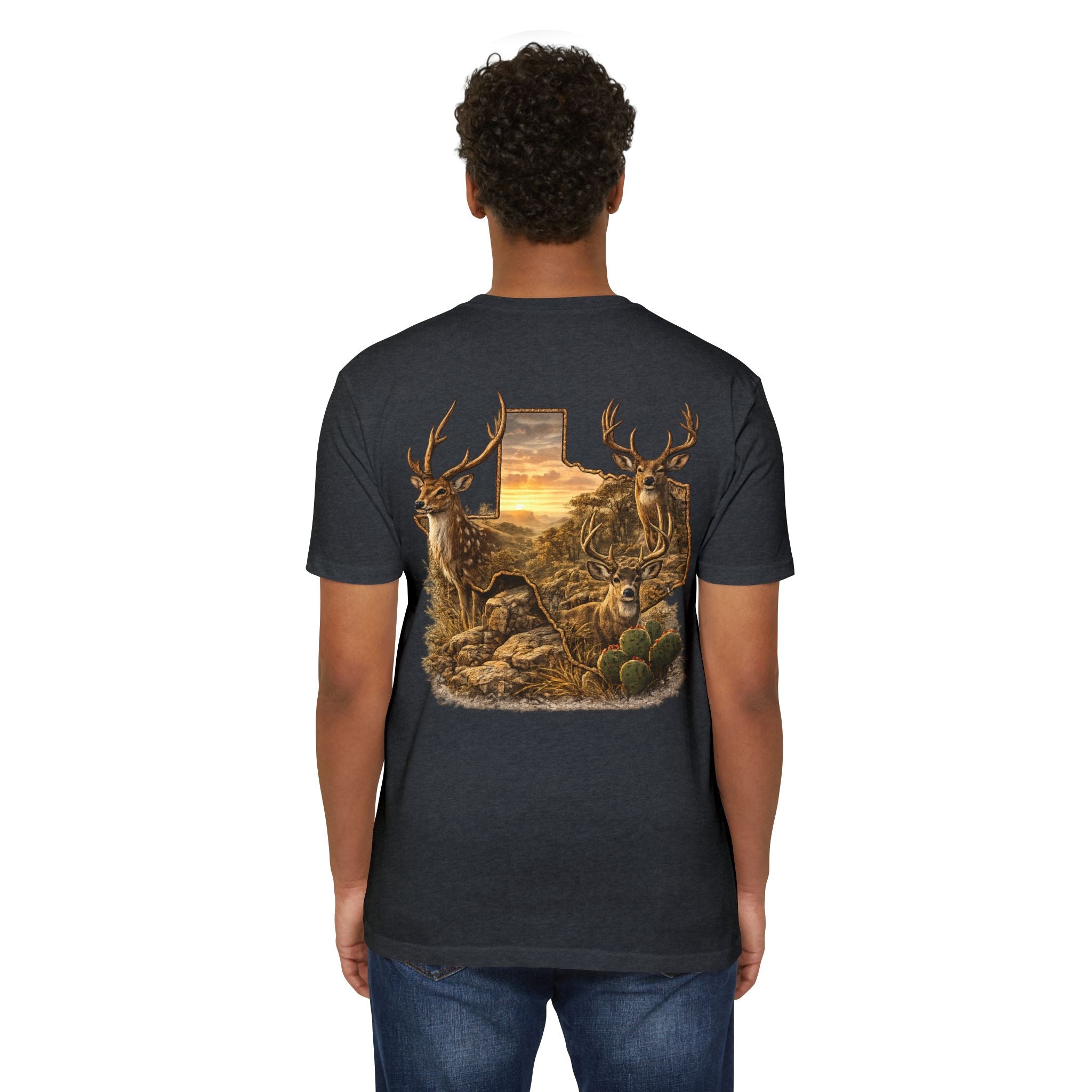 Deer Sunset Graphic T-Shirt — Texas Buck Hunting Scene (AIX)