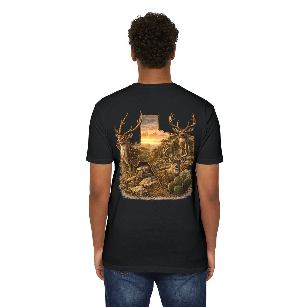 Deer Sunset Graphic T-Shirt — Texas Buck Hunting Scene (AIX)