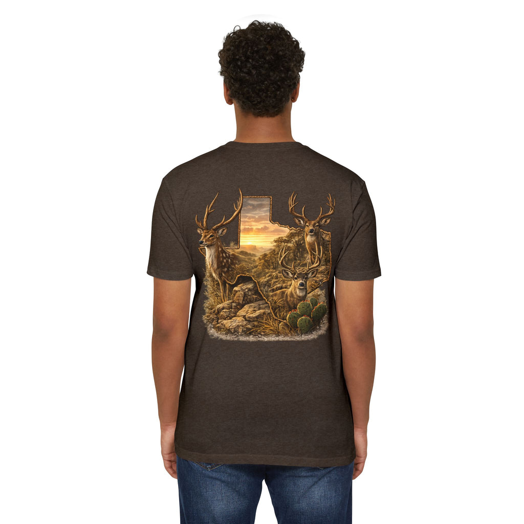 Deer Sunset Graphic T-Shirt — Texas Buck Hunting Scene (AIX)