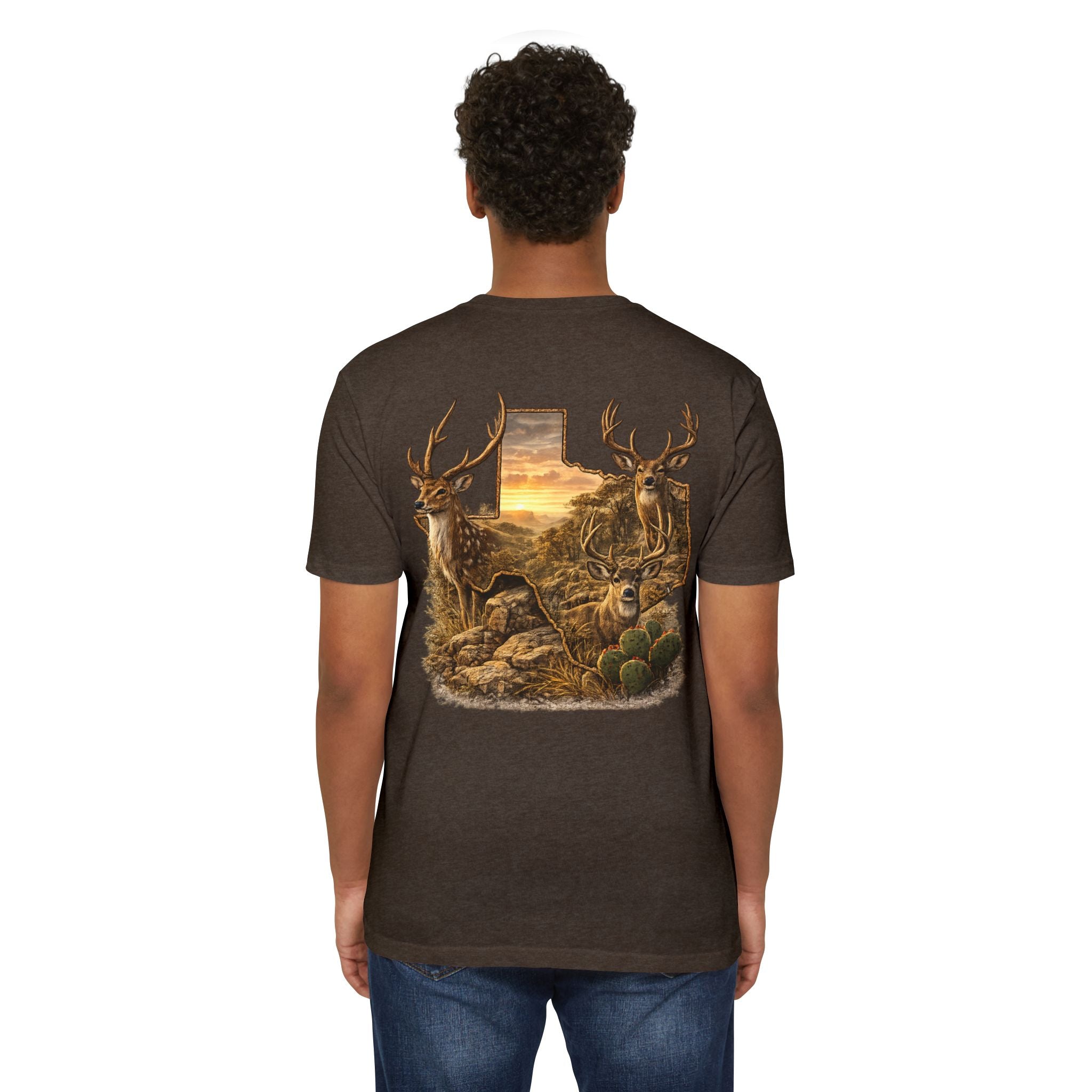 Deer Sunset Graphic T-Shirt — Texas Buck Hunting Scene (AIX)