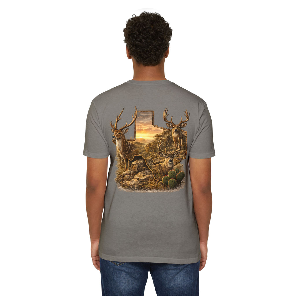 Deer Sunset Graphic T-Shirt — Texas Buck Hunting Scene (AIX)