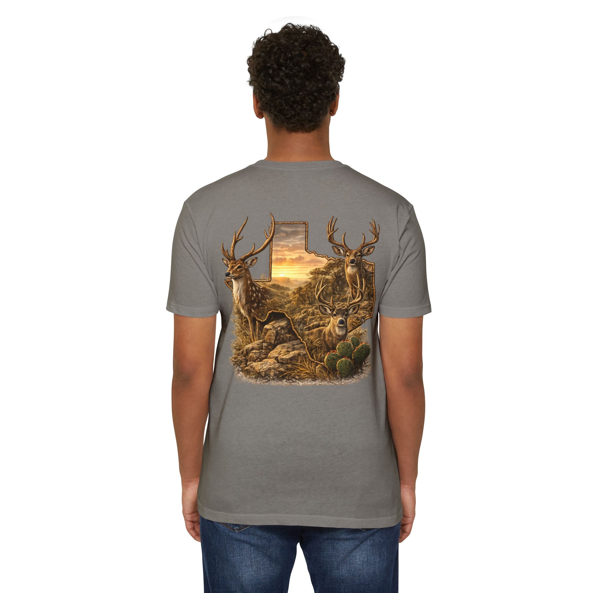 Deer Sunset Graphic T-Shirt — Texas Buck Hunting Scene (AIX)