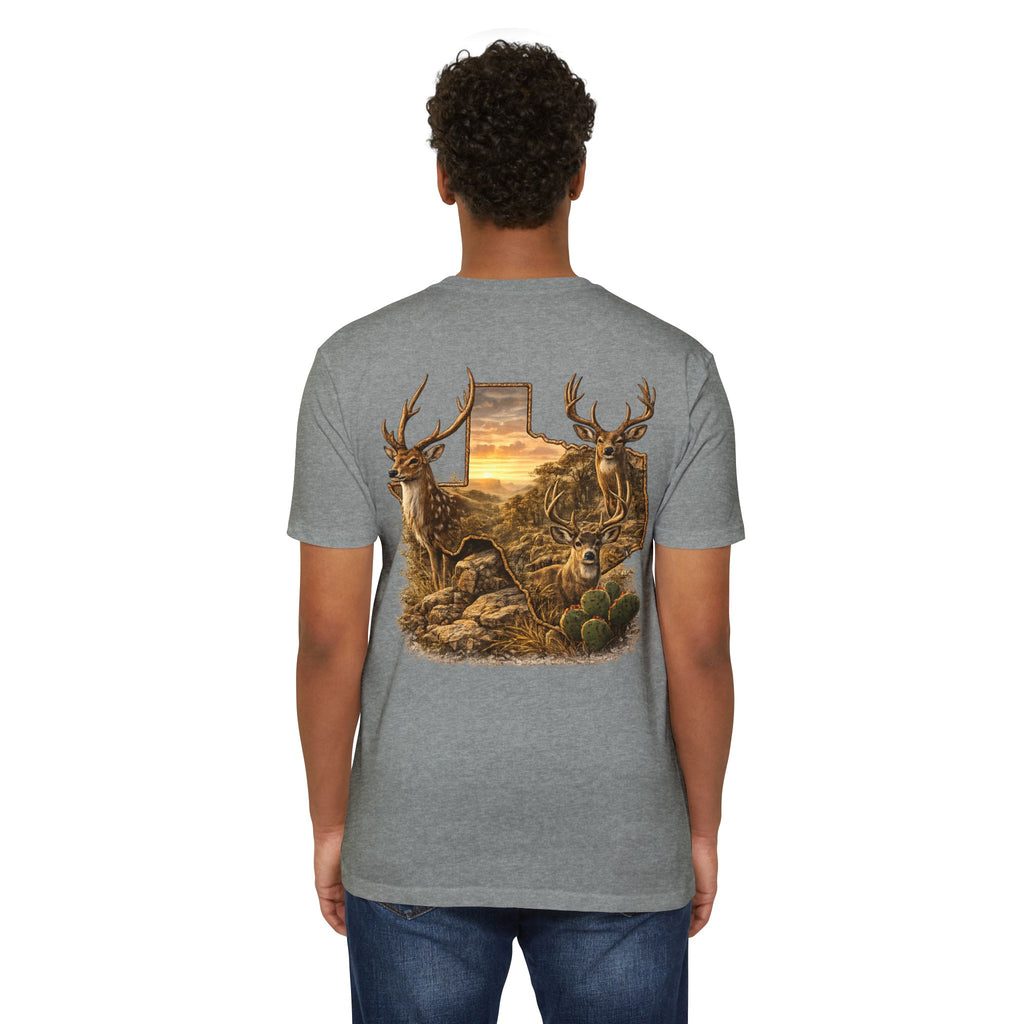 Deer Sunset Graphic T-Shirt — Texas Buck Hunting Scene (AIX)
