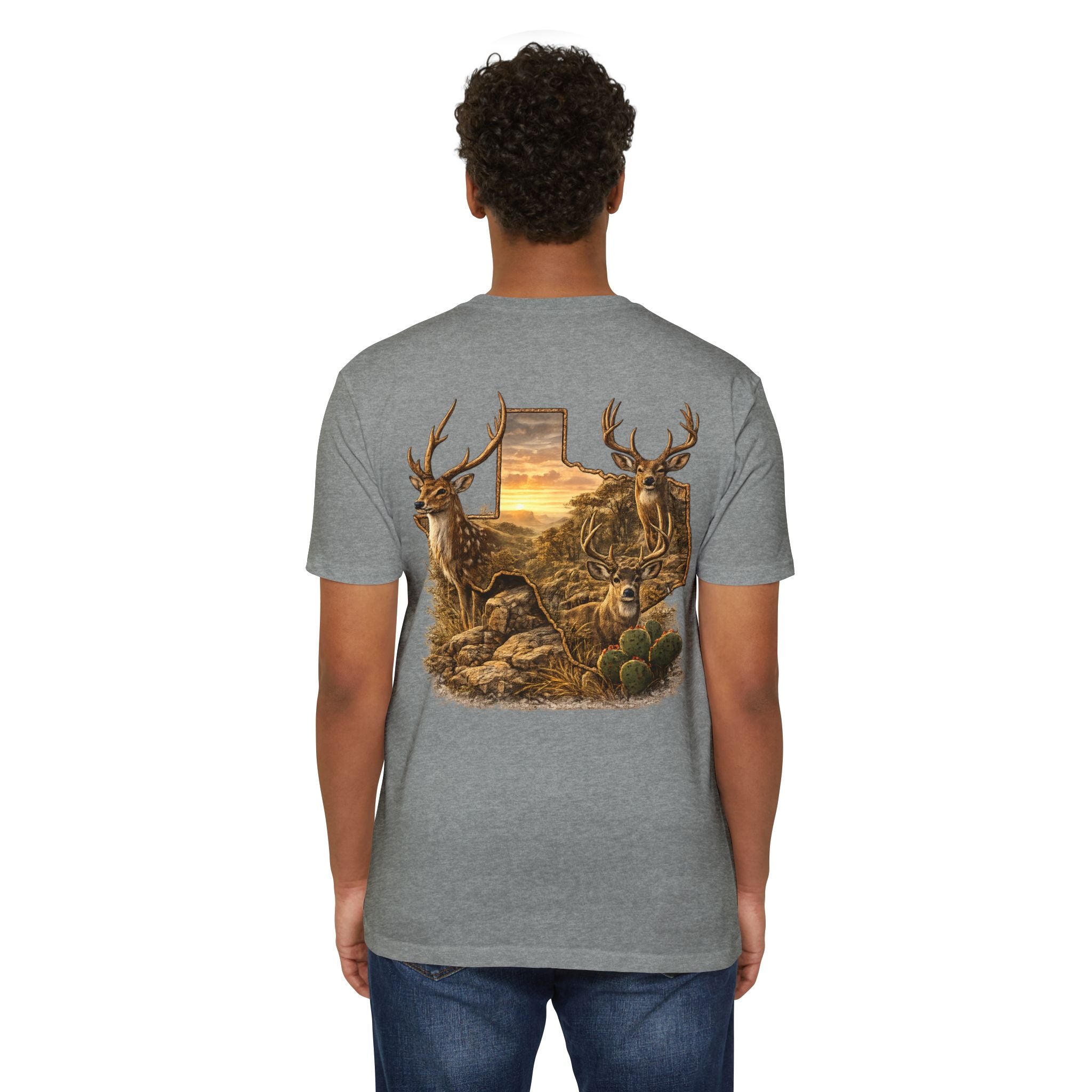 Deer Sunset Graphic T-Shirt — Texas Buck Hunting Scene (AIX)