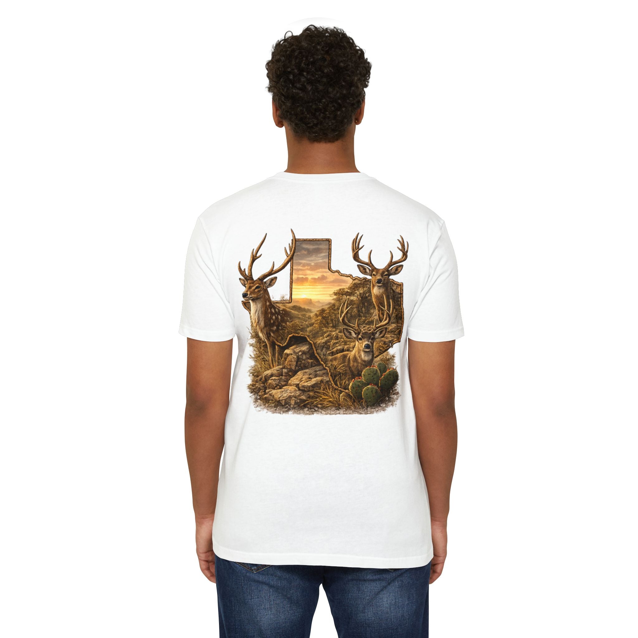 Deer Sunset Graphic T-Shirt — Texas Buck Hunting Scene (AIX)