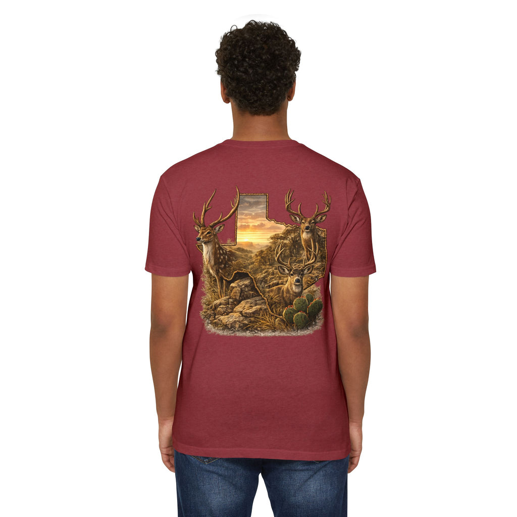Deer Sunset Graphic T-Shirt — Texas Buck Hunting Scene (AIX)